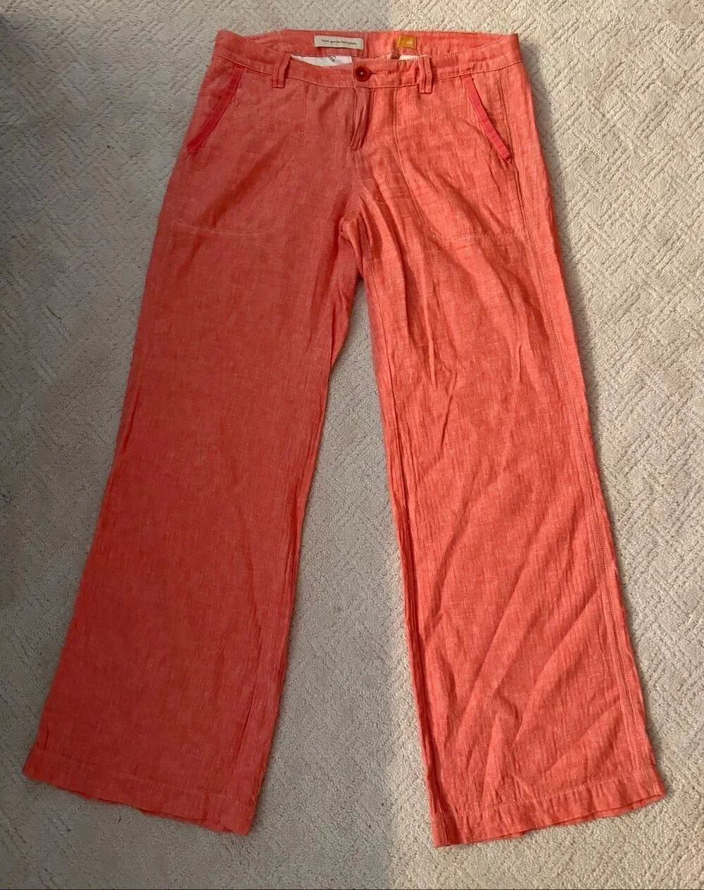 Anthropologie Pilcro Linen Pants Salmon Orange Size 8